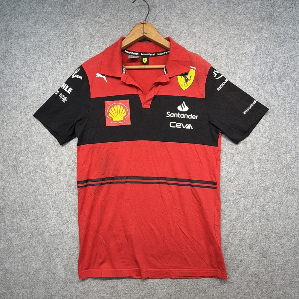 Puma Ferrari Scuderia Polo Shirt Red Black Men Small Motorsport Logo Preppy Auto